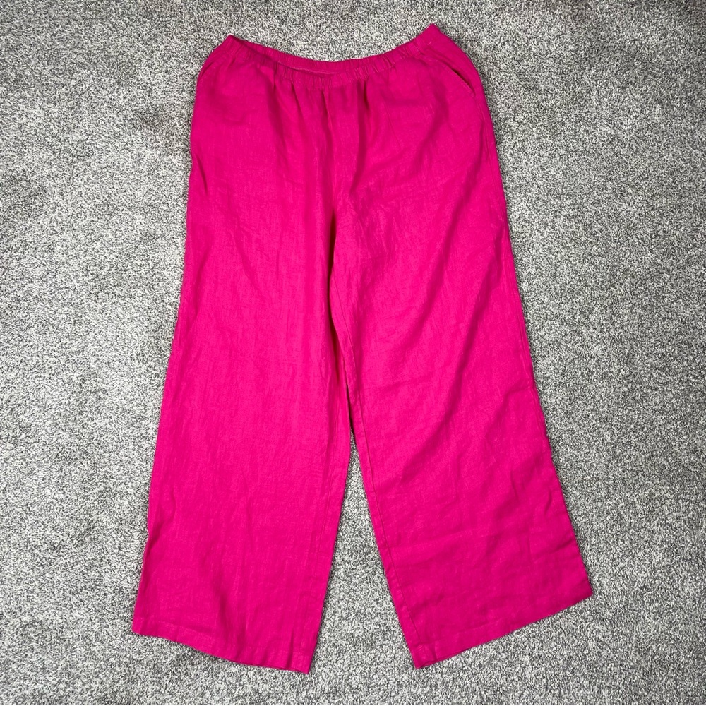 Flax || Hot Pink Wide Leg Linen Pants Size L
